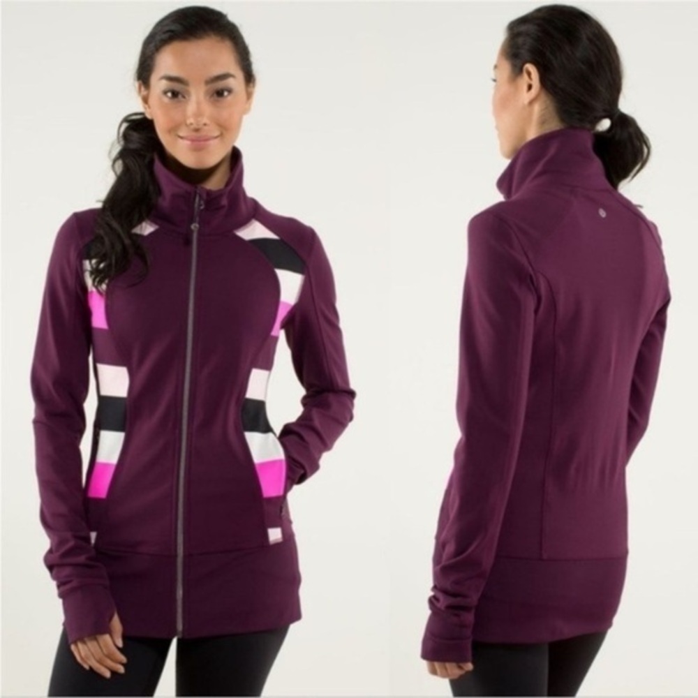 ⚫️ Lululemon Nice Asana Jacket Size 2 
Plum / Pow Stripe Raspberry Glo Light​​​
